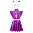 thumbnail image 4 of renvena Girls 3Pcs Alien Cosplay Set Shiny Metallic Crop Top A-line Skirt Hair Hoop Outer Space Theme Party Purple 16, 4 of 7