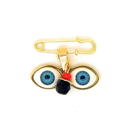 - 14kt Gold Plated Eyes Saint Lucky Charm Azabache Protection Baby Pin Brooch - Ojitos De Santa Lucia Azabache Para Proteccion