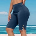 thumbnail image 5 of AKOEE Women's Plus Size Leggings Shorts with Side Buttons High Waist Stretchy Soft Workout Biker Yoga Shorts (2XL, Navy), 5 of 8