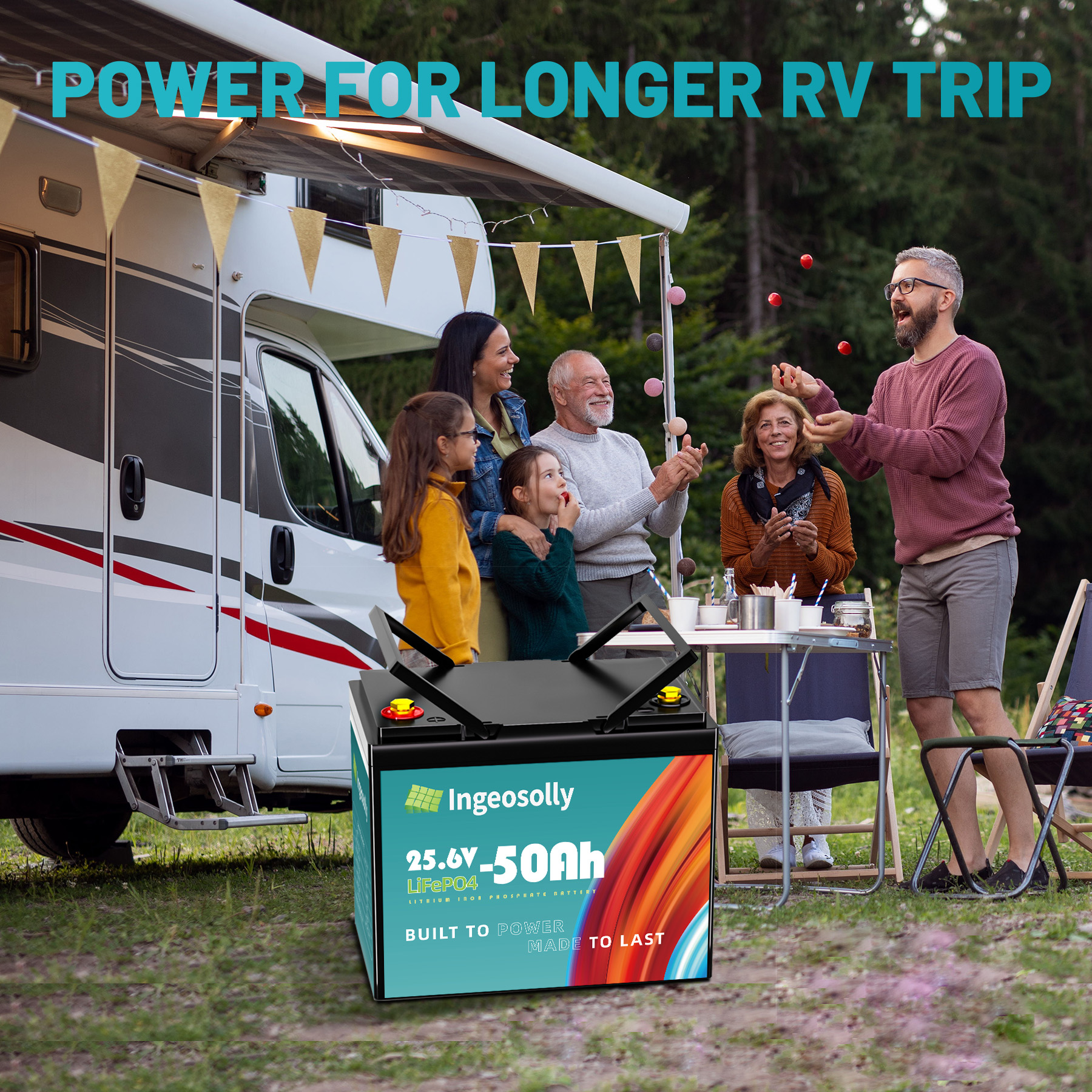24V 50Ah LiFePO4 Lithium Battery,Ingeosolly BMS for RV,Solar,Trolling Motor,Camping,Backup Power,Marine