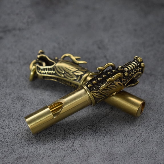 Tineasur Travel Whistle Brass Dragon Head Golden 1Pcs