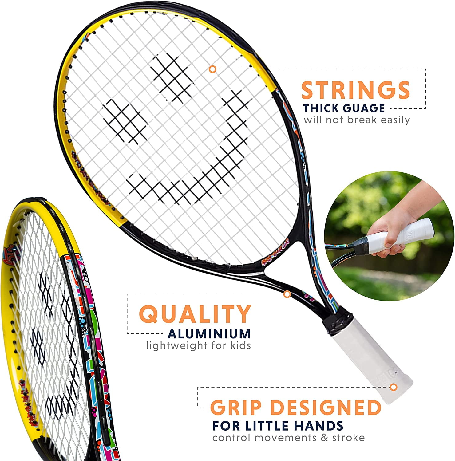 Tennis Racket for Kids with Training Videos by Street Tennis Club - Proper Equipment Helps You Learn Faster and Play Better - 21" Black/Yellow
