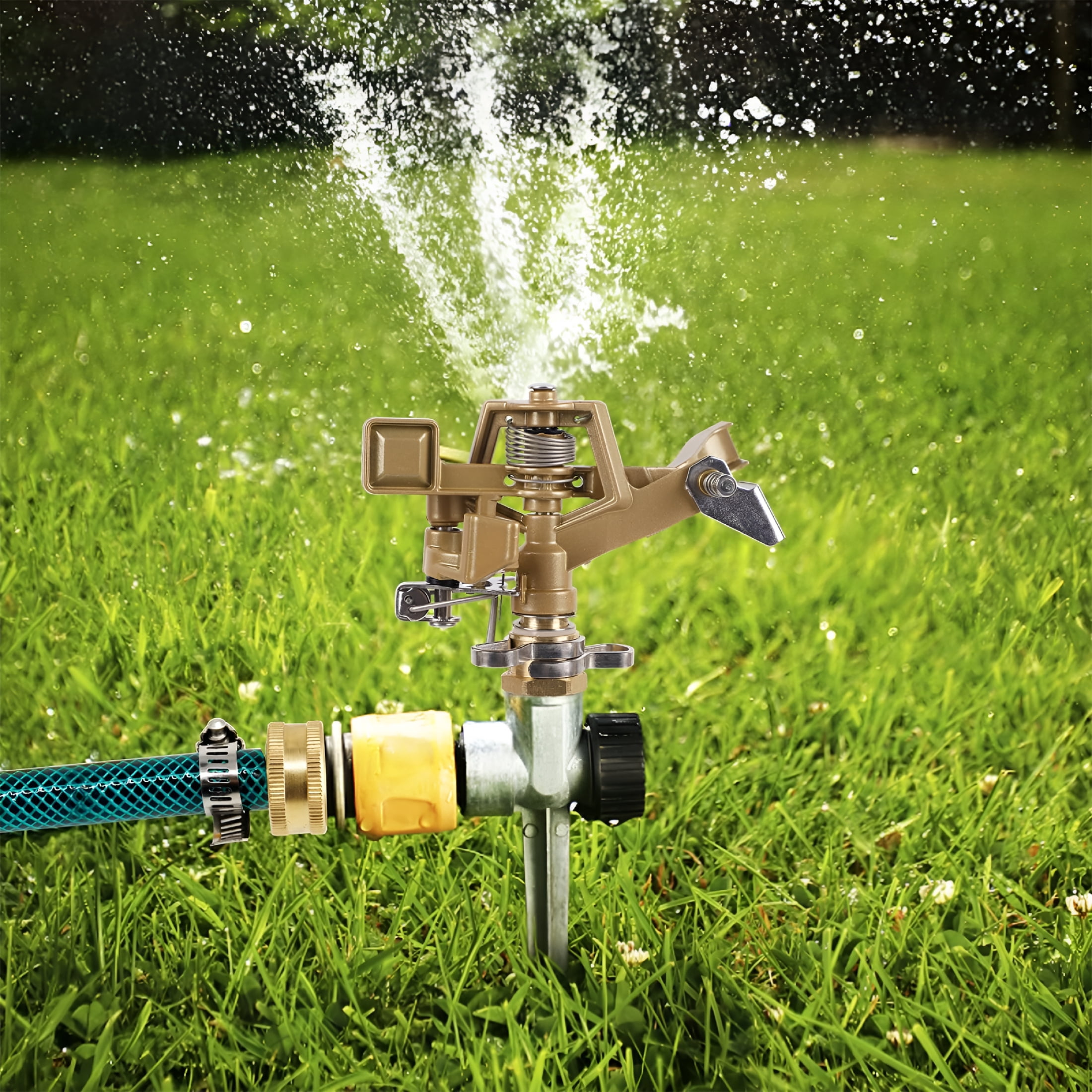 CURYMAY 1/2 Inch Impact Sprinkler 2 Pack, Heavy Duty Zinc Alloy Lawn Sprinkler Head with Nozzle, Adjustable 20-360 Degree Large Coverage Pattern, Watering Sprinkler for Grass Patio Garden Irrigation