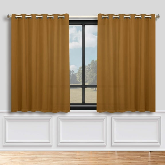 Superior Blackout Solid Light Filtering Grommet Curtain Panel Set, 70"X 63", Caramel Brown