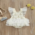 thumbnail image 3 of Newborn Girls Romper Sleeveless Square Neck Fish Scale Flower Embroidery Lace Ruffles Jumpsuit, 3 of 9