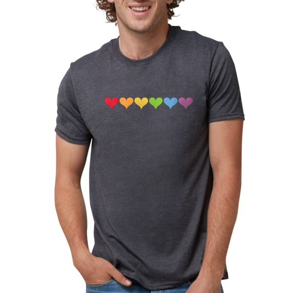 CafePress - Rainbow Hearts Men's Deluxe T Shirt - Mens Tri-blend T-Shirt
