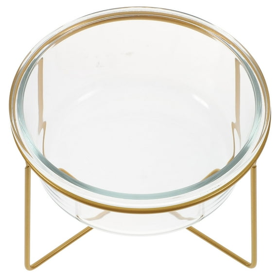 LULULION 1Pc Glass Pet Food Bowl High Base Feeder for Cats and Small Dogs Golden