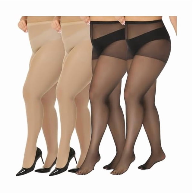 Chenchen 4 Pairs Plus Size Pantyhose for Women 20 Denier Sheer Stocking