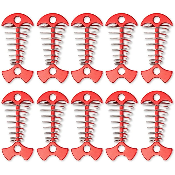 Bqhagfte 10pcs Deck Anchor Pegs, Windproof Aluminium Alloy Fishbone Tent Stakes With Spring Buckle, Portable Wind Rope Anchor, Camping Tent Nail