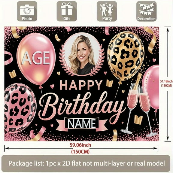 Custom Pink Party Decorations Banner Leopard Sign Backdrop Photo Booth Props Background Party Favors