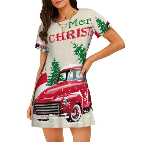 Logiee Merry Christmas 1 Print Nightgowns for Women,Soft Short-Sleeved Lightweight Sleepwear, Loose Sleepshirts