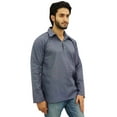 thumbnail image 3 of Atasi Indian Ethnic Men's Kurta Full Sleeve Collar Neck Cotton Gray Shirt-Small, 3 of 7
