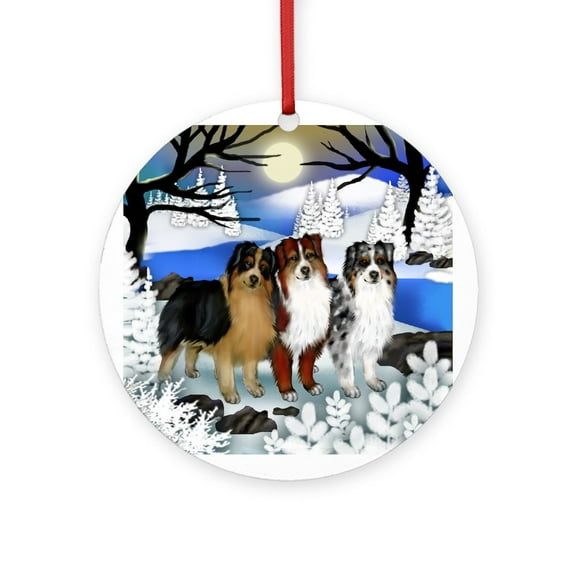 CafePress - Australian Shepherd Dogs -  Round Wood Ornament 4"