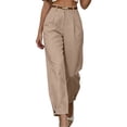 thumbnail image 7 of ClodeEU Women's High Waist Straight Leg Dress Pants,Casual Office Work Trousers with Pockets, Beige,Women's Plus L, 7 of 7