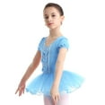 thumbnail image 2 of MSemis Girls Mesh Short Sleeves Skirt Bowknots Ballet Dance Gymnastics Leotard Dress, 2 of 7