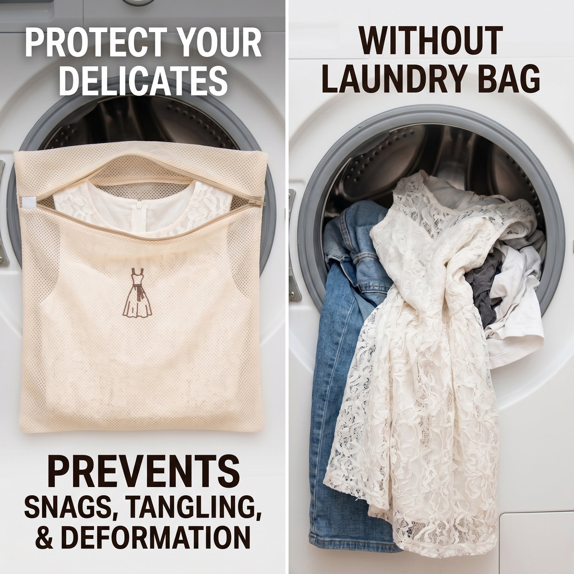 Unique Bargains 6Pcs Durable Mesh Zipper Closure Laundry Bags Beige
