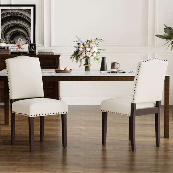 EOP Mid-Century Modern Upholstered Dining Chairs Set of 2, Farmhouse Fabric Kitchen & Dining Room Chairs with Extra Padded Seat, Ideal for Living Room, Restaurant, Beige