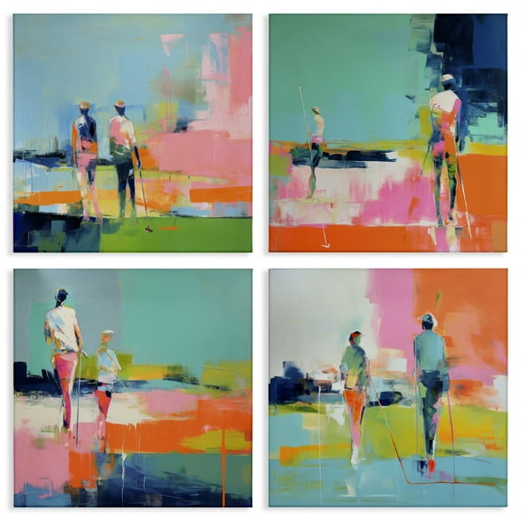 Stupell Industries People on Golf Course People Painting Wrapped Canvas Art Print Wall Art, 17 x 17, Set of 4