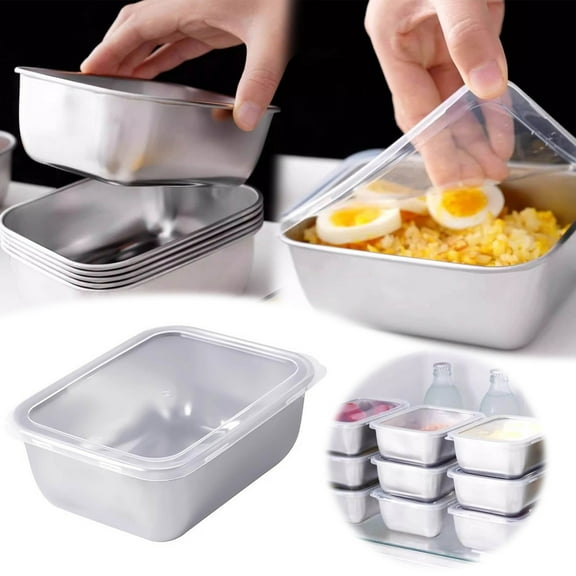 Gytml Stainless Steel Food Storage Containers With Transparent Lids, Airtight Leakproof Vegetable Storage Containers For Refrigerator, Stackable And Effortless Cleaning Silver-13.5x10.5x5.5cm