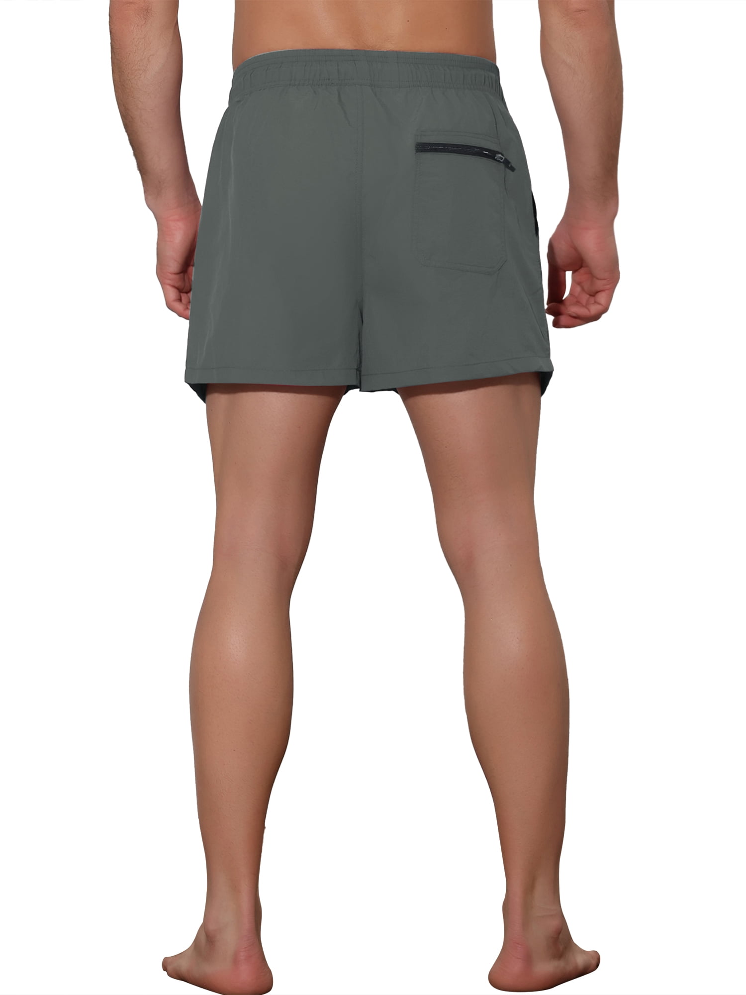 Unique Bargains Men's Vacation Solid Color Drawstring Elastic Waist Swim Short Grey 30