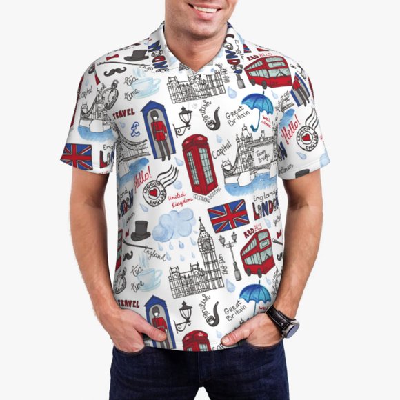 Easygdp London Landmark2 for Men's POLO Shirt,Casual Short Sleeve Shirt for Work, Travel and Everyday Wear-Medium