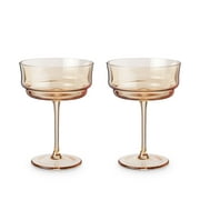 Twine Tulip Cocktail Coupe Glasses - Vintage Gold Amber-Tinted Drinking Stemmed Cocktail Tumblers, Martini Champagne Colored Wine Cups, Perfect Housewarming Gift- 9 Oz, Set of 2, Copper Brown
