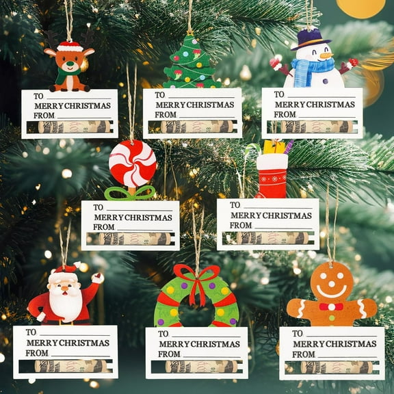 8 Pcs Unique Christmas Money Holders for Cash Gift, Wooden Christmas Money Cards, Funny Money Holder Ornaments, Cash Christmas Tree Hanging Accessories