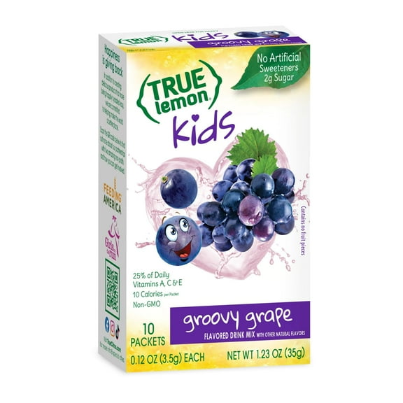 True Lemon Kids Groovy Grape Drink Mix, Low Sugar, No Artificial Sweeteners, 10 Count