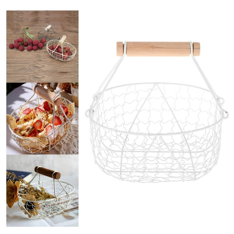 Egg Basket Round Wire Iron Rustic Ornament Egg Fruit Snack Organizer  Household Kitchen Storage Supplies for Cabinet Countertop