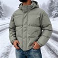 thumbnail image 3 of Hooded Puffer Jacket Men Solid Color Windproof Zip Up Winter Coat,Warm Thick Padded Outerwear with Pockets, 3 of 8