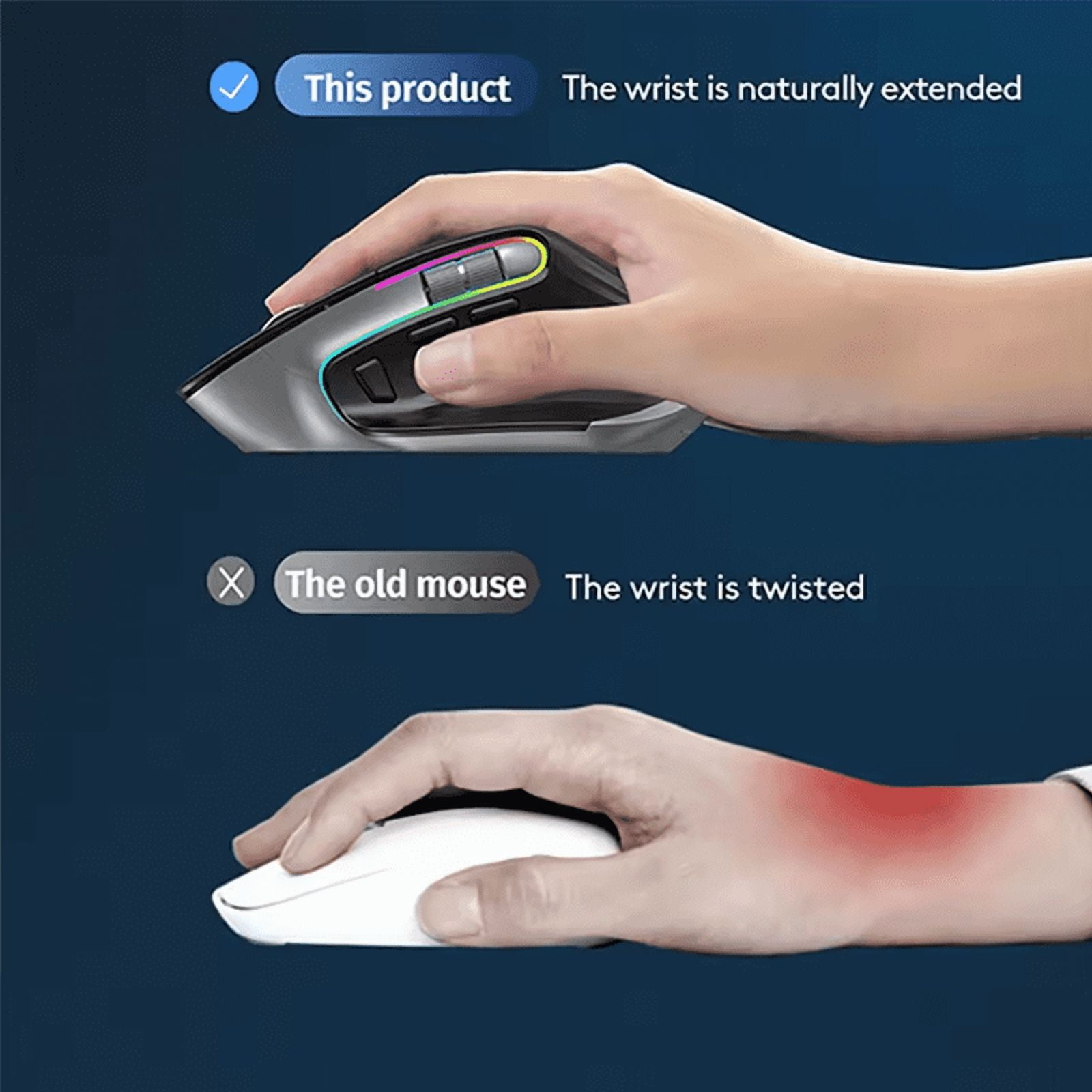 Multi-Device Wireless Mouse Bluetooth 5.0 & 3.0 Mouse 2.4G Wireless Portable Optical Mouse Ergonomic Right Hand Computer Mice