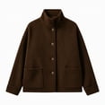 thumbnail image 4 of uublik Trench Coat Women Brown Button Down Collared Short Jacket Trendy Clothes, 4 of 6