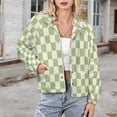 thumbnail image 3 of Jackets for Women Winter Coat Jackets Flannel Stand Collar Jacket(Sage Green Checkerboard Pattern Background,Size:S-4XL), 3 of 7