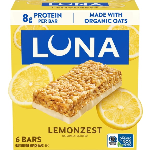 LUNA LemonZest Flavor Gluten Free Snack Bars, Protein Bars, Mother's Day Gift, 6 count