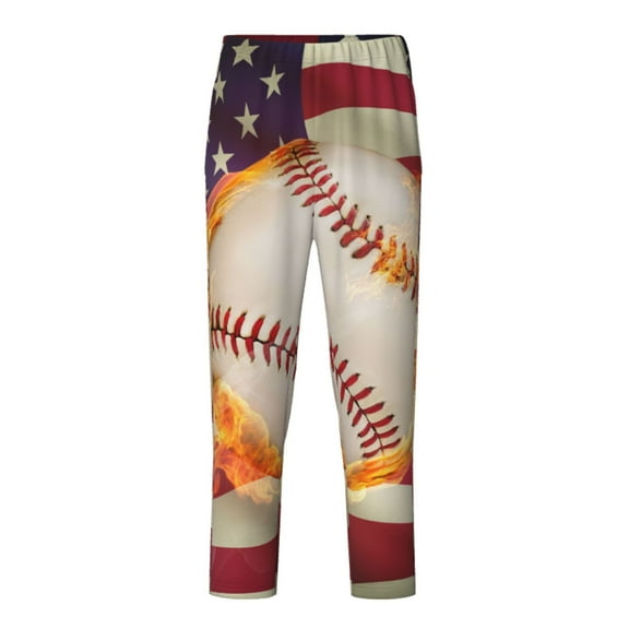 Xecao Baseball Ball With Flag Print Teenagers' Pajama Pants Long Sleep Pants Soft Elastic Waist Pajama Bottoms Elastic waist with 2 Pockets 5-16 Years-XS(5-6)