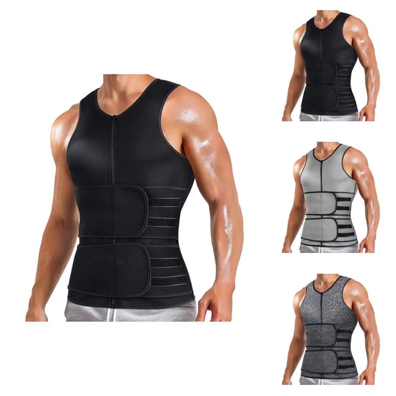 Sauna Waist Trainer Vest for Men Sweat Vest with Trimmer Belt Body Shaper Athletic Workout Gym Tank Top