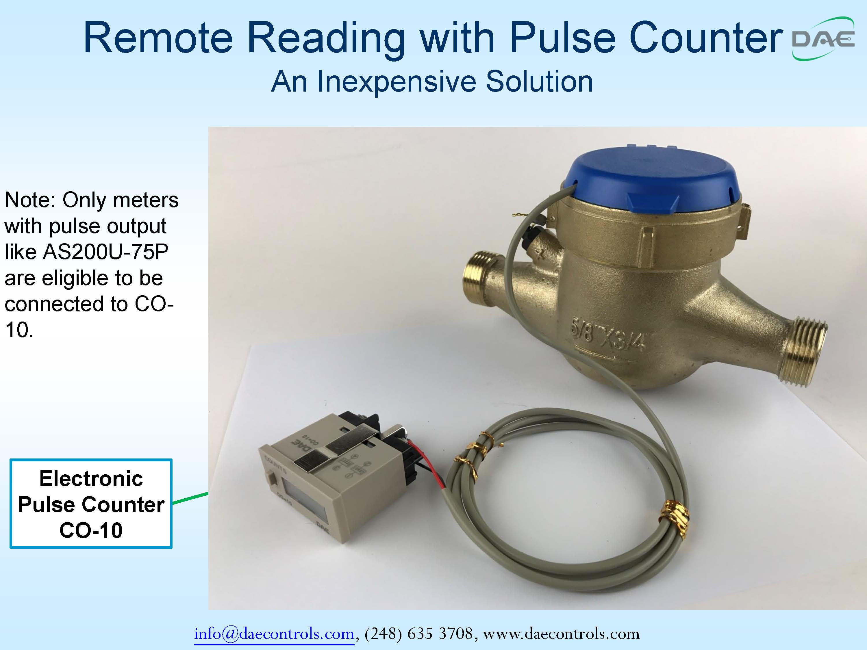DAE AS130U-50P 1/2" Potable Water Meter,Pulse Output,Measured in Gallon+Coupling 