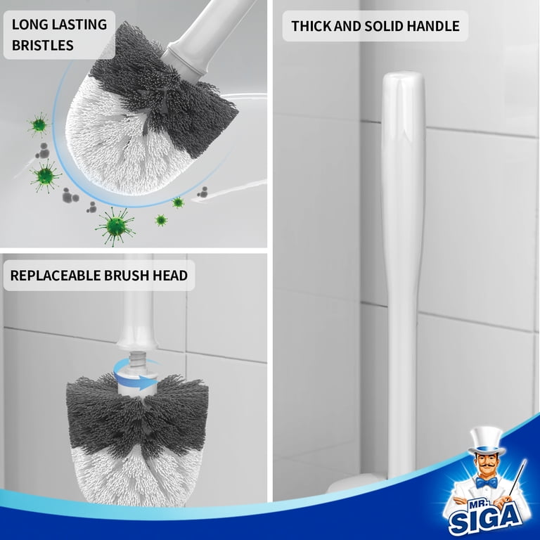 MR.SIGA Toilet Bowl Brush and Holder White 15.8 Inch Handle