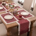 thumbnail image 4 of MeyJey Table Runner and Placemats Set of 4, Washable Fabric Rectangle Dining Table Mats with Tassels for Dining Tables, Kitchen, Red, 4 of 10