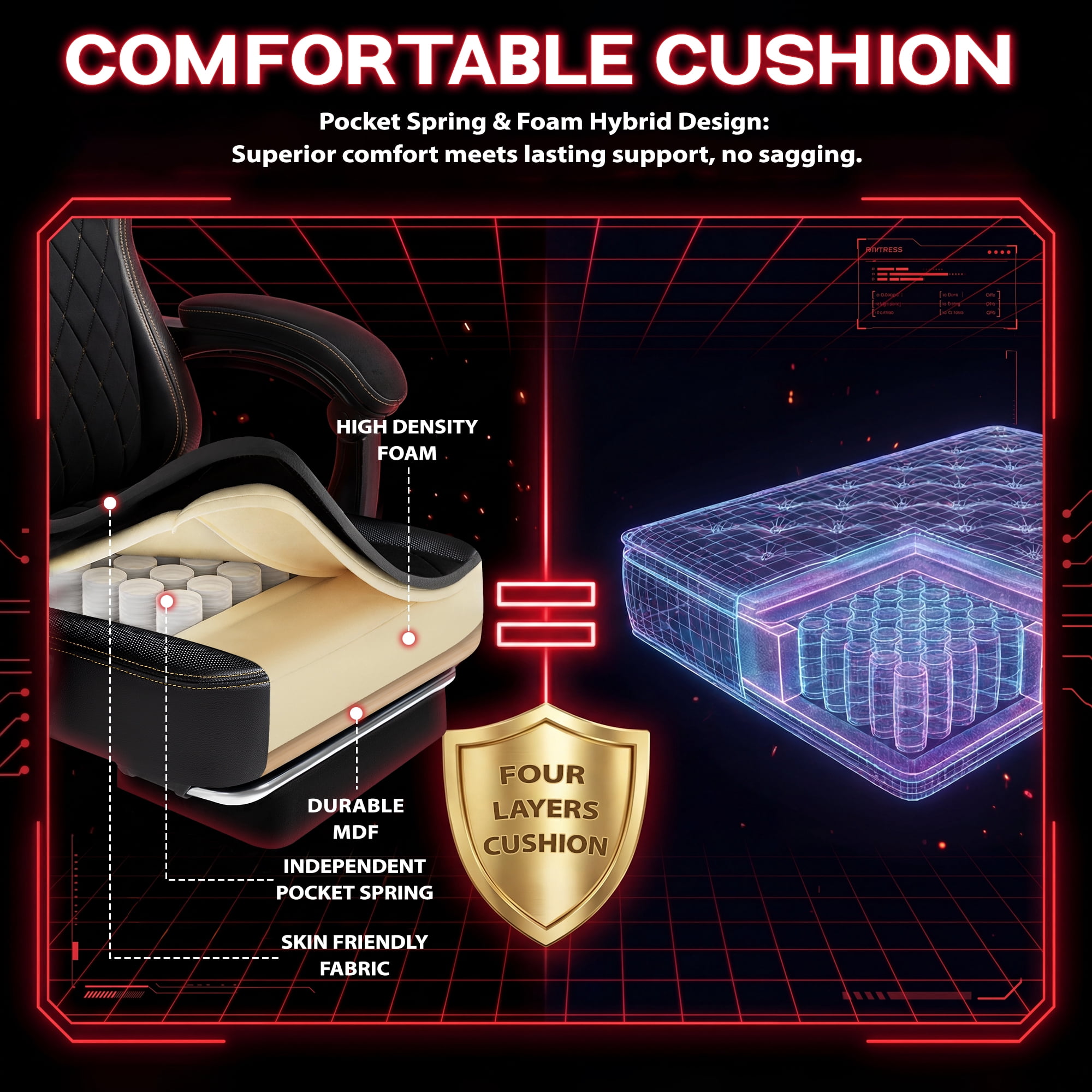 Homall Adjustable Lumber Support Gaming Chair Ergonomic Reclining Computer Office Chair Video Game Chair with Footrest for Adults, Black