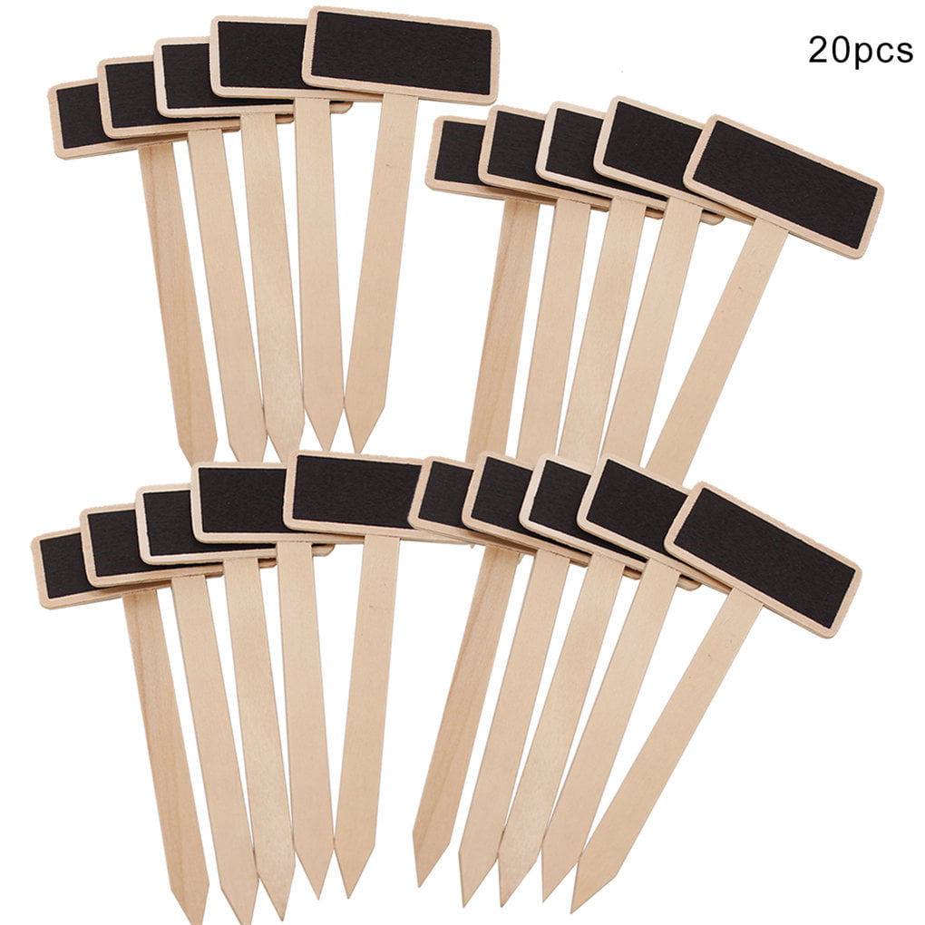 20pcs Wooden Black Board Party Message Note Chalkboard Planter Stick Tags 