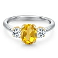 thumbnail image 3 of Gem Stone King 10K Two Tone Gold Yellow Citrine and White Topaz Engagement Ring for Women | 1.96 Cttw | Oval 8X6MM | Gemstone November Birthstone | Size 5, 3 of 6