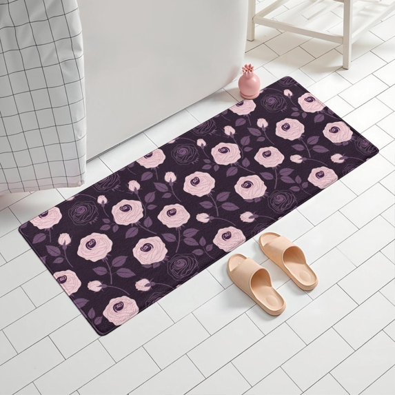 Pioneer Flower Floral Print Pattern Bathroom Rugs Mat, Non Slip Microfiber Bathroom Rug with Rubber Backing, Soft Mats for Bathroom Floor Tub Shower, 24"x60"