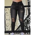 thumbnail image 2 of Women's High - Waisted Distressed Skinny Jeans Ripped Design Streetwear Trend Fashion Casual Cotton Denim Stretchy Fabric Black Wash Fashion Casual Pants for Night Out  Daily Wear, 2 of 5