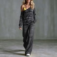thumbnail image 6 of vdgthytj 2 Piece Sets for Women Striped Long Sleeve off Shoulder Tops Wide Leg Pants Fall Casual Loungewear Outfits(Medium,Black), 6 of 6