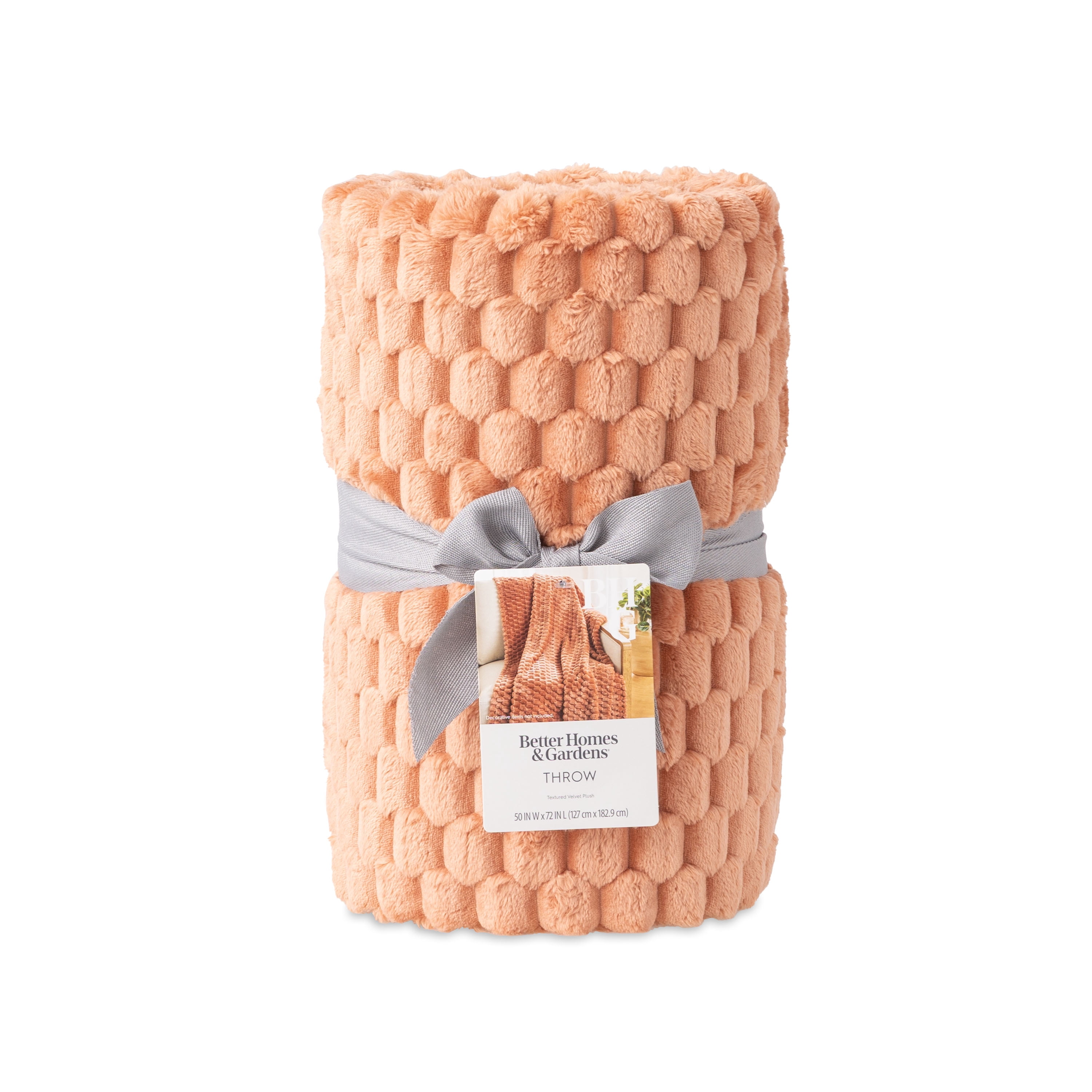 Better Home & Gardens Textured Velvet Plush Super Soft Throw Blanket, Terracotta Clay