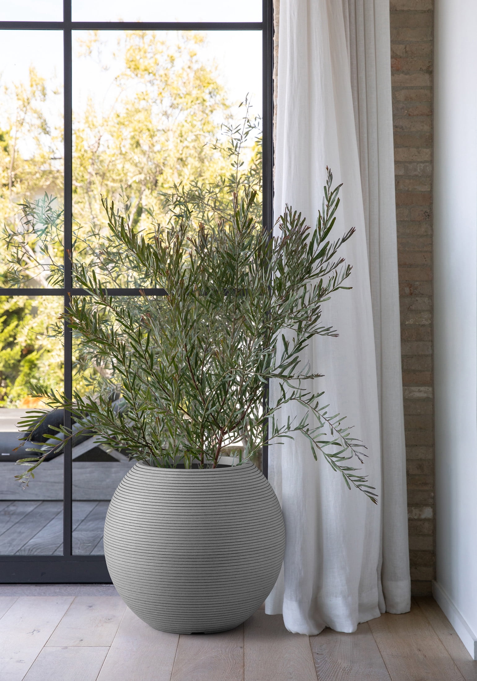 Veradek Strata Series Sphere Plastic-Stone Round Planter - Gray, 2 Pack