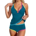 thumbnail image 5 of vigerkar Womens Tummy Control Tankini Swimsuits Color Block Bathing Suit V Neck Two Piece Swimwear with Shorts (Green, XL), 5 of 9