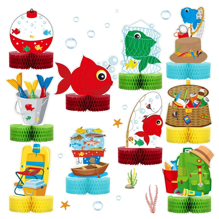 10 Pieces Gone Fishing Party Supplies Fishing Centerpieces fishing  Honeycomb Party Supplies 3D Fishing Decorations Paper Signs fishing  birthday party supplies for baby shower fishing theme birthday 
