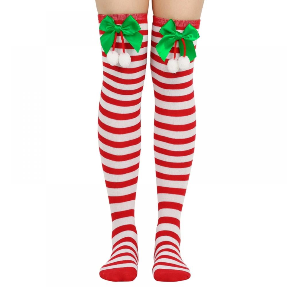 Over Knee Striped Socks Novelty Mardi Gras Costume Opaque Long Thigh High Socks for Women Girls